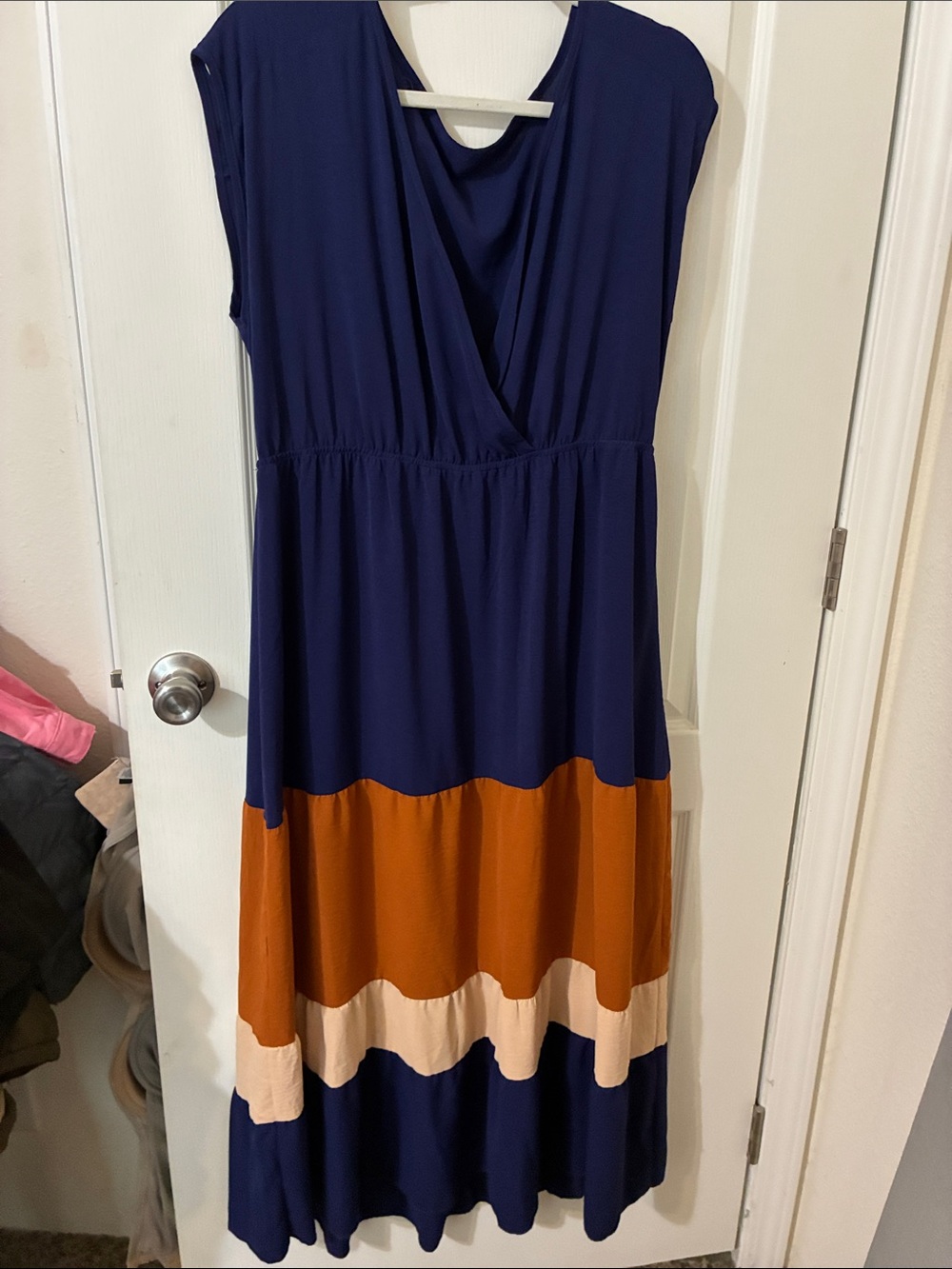 Women’s Colorblock Maxi Dress - Navy, Rust & Cream